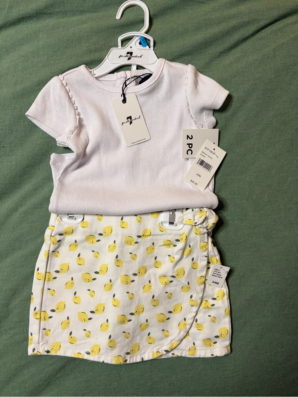 7 For All Mankind White Top with Yellow Lemon Print Skirt Set